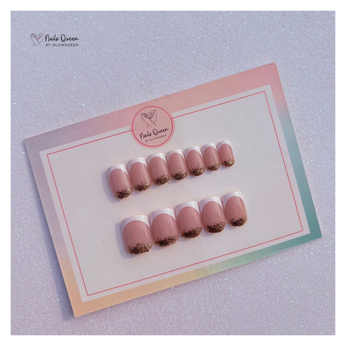 French Square Glitter Tips Press-On Nails