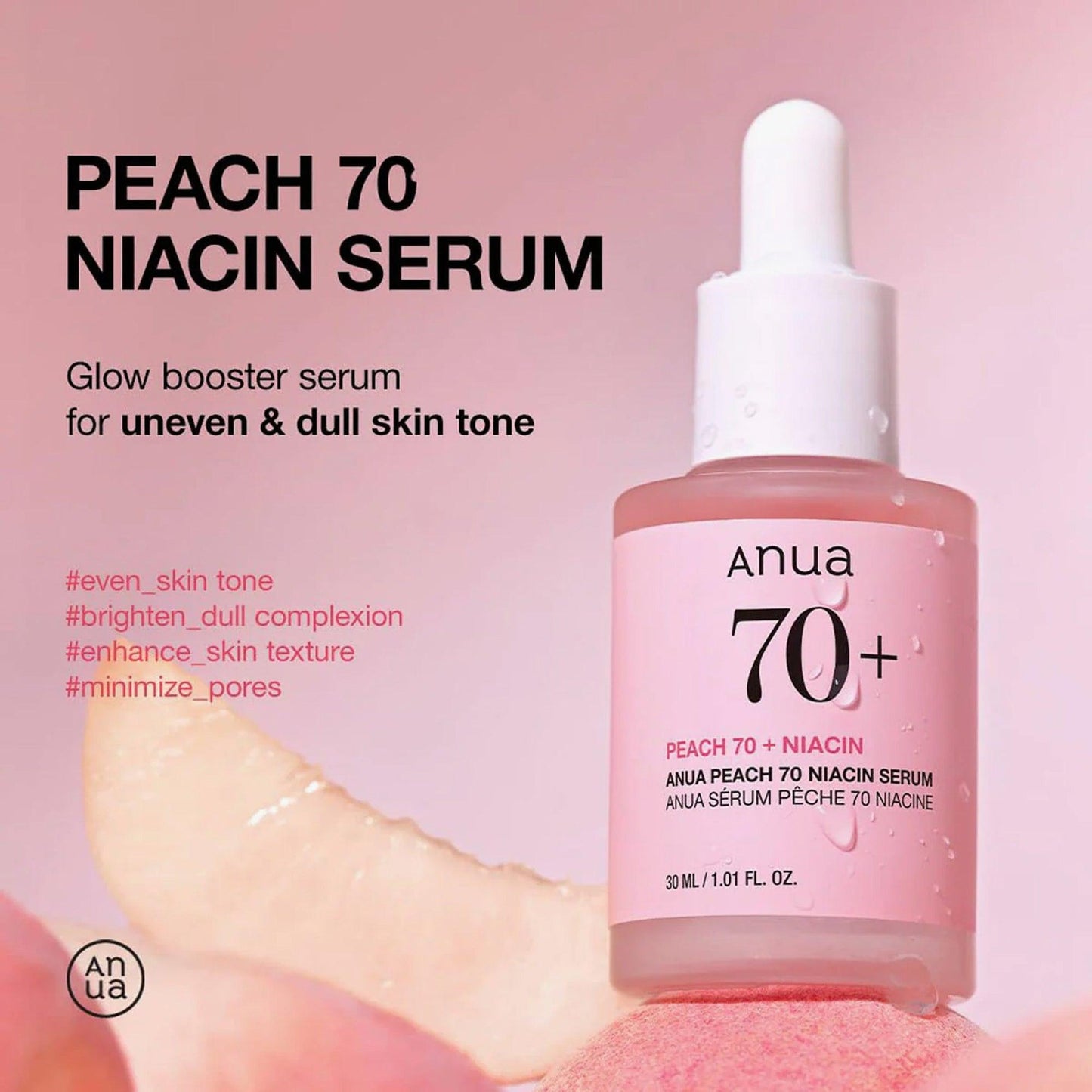 Anua Peach Niacin Serum 30ml - Brightening & Hydrating Serum for Glowing Skin